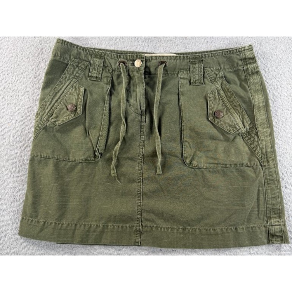 J.Crew Utility Mini Skirt Womens‎ 8 Green Drawstring Snap Pockets Classic Twill